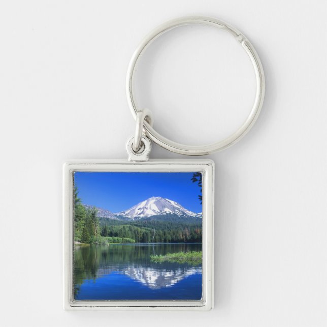 Mt. Lassen rises above Manzanita Lake Key Ring (Front)
