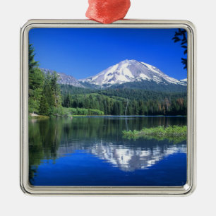 Mt. Lassen rises above Manzanita Lake Metal Tree Decoration
