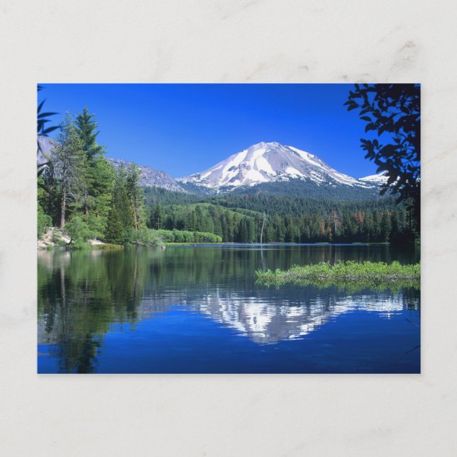Mt. Lassen rises above Manzanita Lake Postcard (Front)