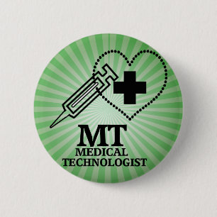 MT LOGO SYRINGE HEART MEDICAL TECH 6 CM ROUND BADGE