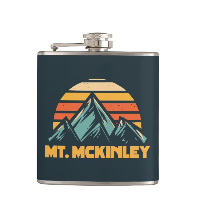 Mt. McKinley Alaska Retro Turquoise Hip Flask (Front)