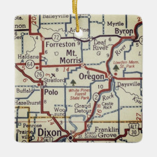 Mt. Morris and Oregon Illinois Vintage Map Ceramic Ornament