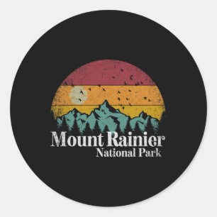 Mt Mount Rainier National Park Retro Style Hiking Classic Round Sticker