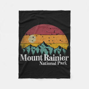 Mt Mount Rainier National Park Retro Style Hiking Fleece Blanket