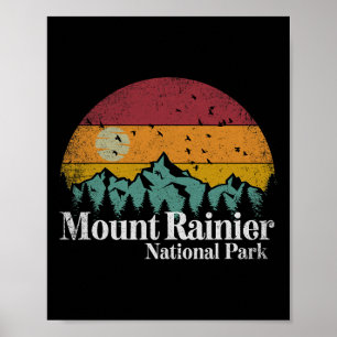 Mt Mount Rainier National Park Retro Style Hiking Poster