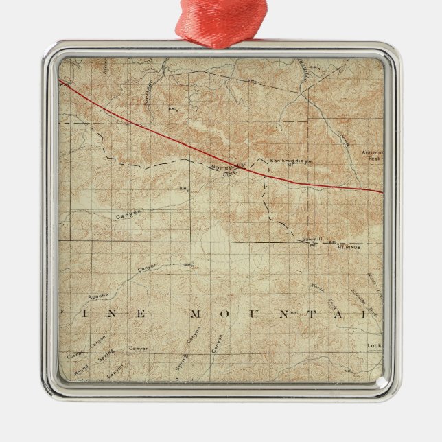 Mt Pinos quadrangle showing San Andreas Rift Metal Tree Decoration (Front)