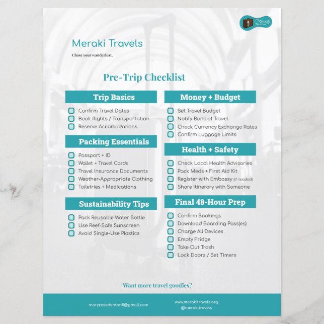 MT Pre-Trip Checklist (Front)