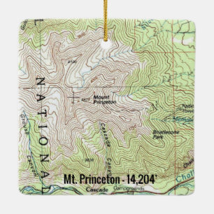 Mt. Princeton Fourteener Topo Map Ceramic Ornament