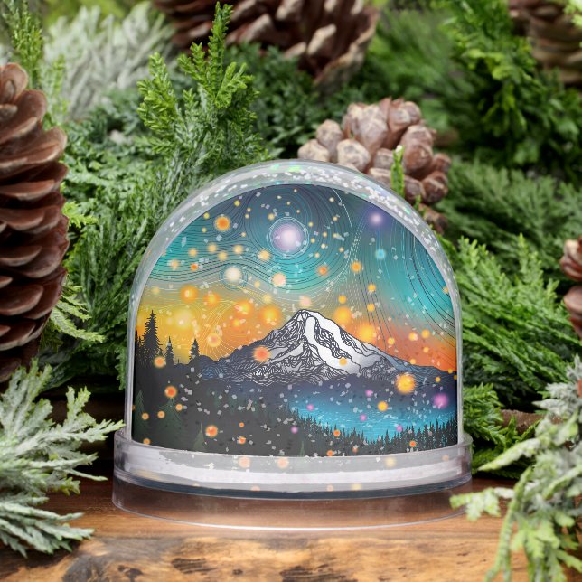 Mt. Rainier and Fireflies at Sunrise Snowglobe (Winter)