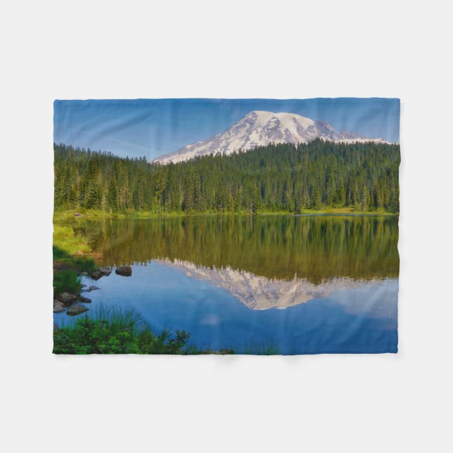 Mt. Rainier and Reflection Lake Fleece Blanket (Front (Horizontal))