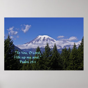 Mt. Rainier in fog w/Scripture Verse Poster