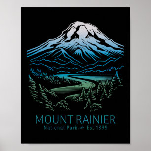 Mt. Rainier National Park Hiking Camping Mountain Poster