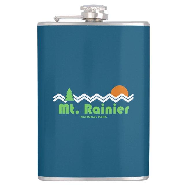 Mt. Rainier National Park Retro Hip Flask (Front)