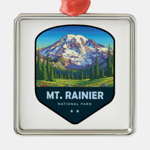 Mt. Rainier National Park Shield Metal Tree Decoration
