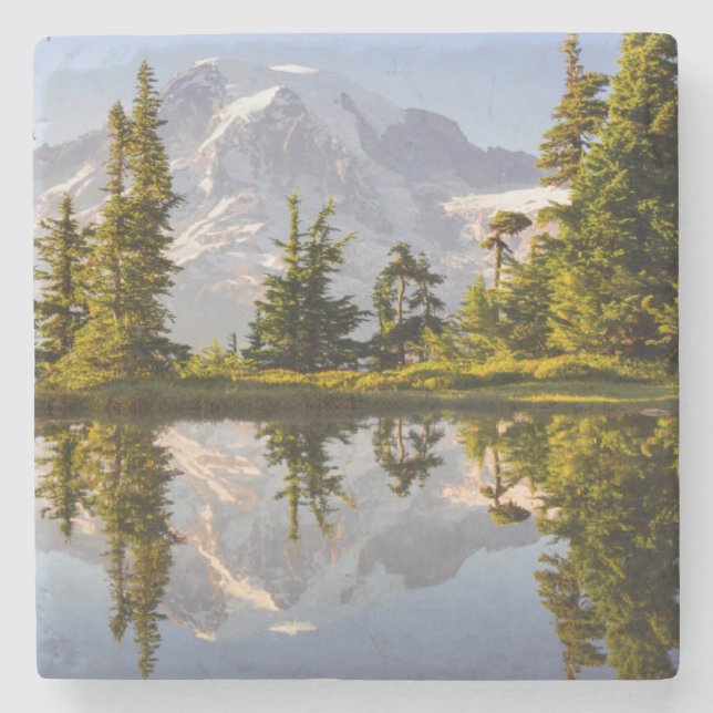 Mt. Rainier reflected in a tarn near Plummer Peak Stone Coaster (Front)