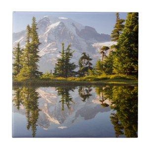 Mt. Rainier reflected in a tarn near Plummer Peak Tile