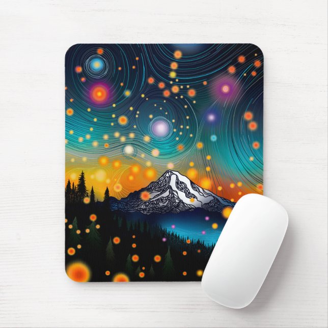 Mt. Rainier Starry Sky Mouse Mat (With Mouse)