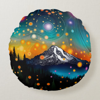 Mt. Rainier Starry Sky Round Cushion