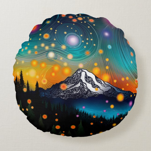 Mt. Rainier Starry Sky Round Cushion (Front)