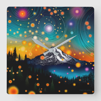 Mt. Rainier Starry Sky Square Wall Clock