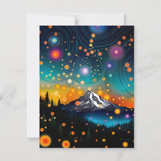 Mt. Rainier w Evening Starry Sky and Wildflowers Holiday Card (Front)