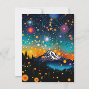 Mt. Rainier w Evening Starry Sky and Wildflowers Holiday Card