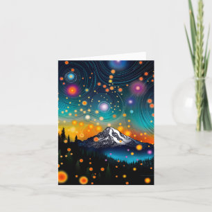 Mt. Rainier w Evening Starry Sky and Wildflowers Holiday Card