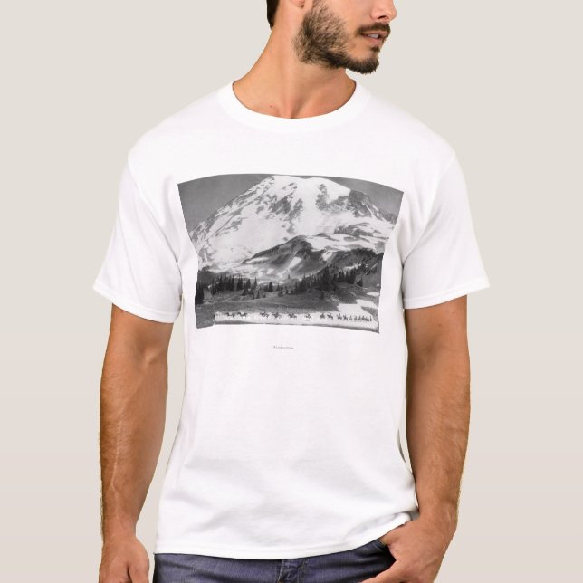 Mt. Rainier, WA Crossing Mazama Ridge on Horse T-Shirt (Front)