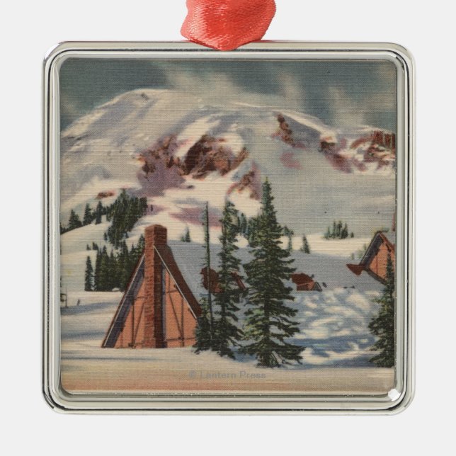 Mt. Rainier, WA - Paradise Inn at foot Metal Tree Decoration (Front)