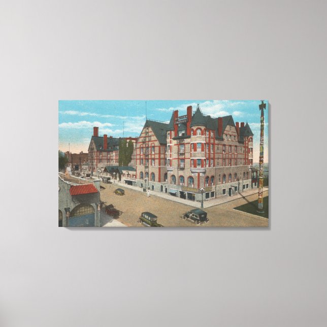 Mt. Rainier, WA - View of the Tacoma Hotel & Canvas Print (Front)