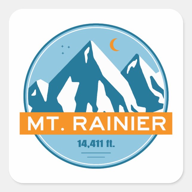 Mt. Rainier Washington Stars Moon Square Sticker (Front)