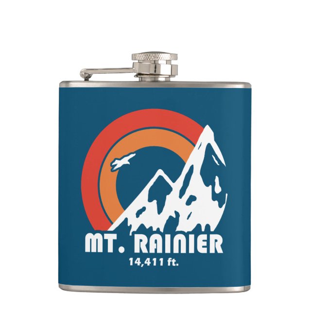 Mt. Rainier Washington Sun Eagle Hip Flask (Front)