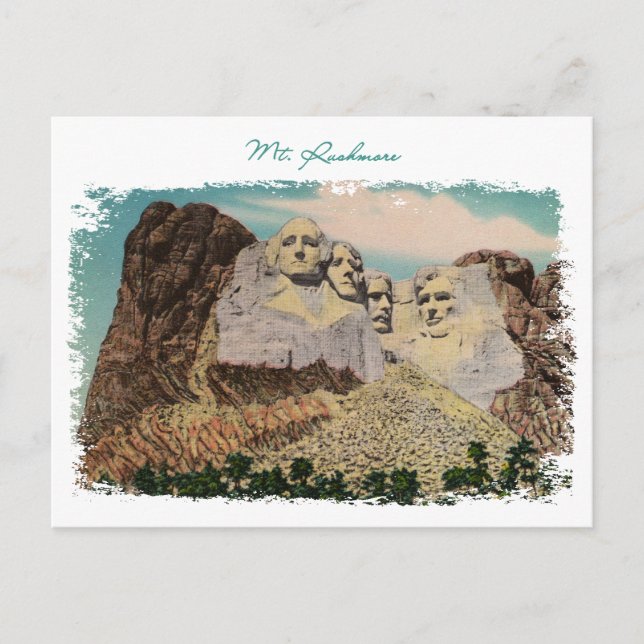 Mt. Rushmore Painted Vintage Postcard (Front)