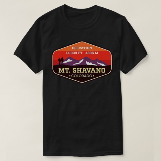 Mt Shavano Colorado 14ers Mountain Climbing Badge T-Shirt (Design Front)