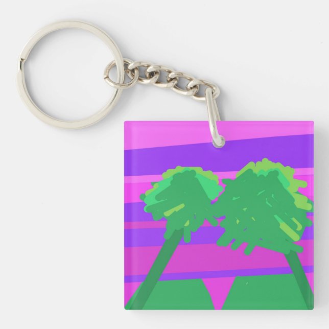 Mt. Sunset Pink Green Purple  Key Ring (Front)