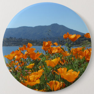 Mt Tamalpais and California Poppies 6 Cm Round Badge