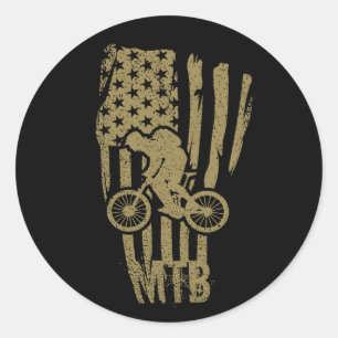 Mtb American Flag Mountain Bike Classic Round Sticker