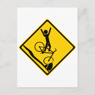 Mtn Biker Crash Road Sign Postcard