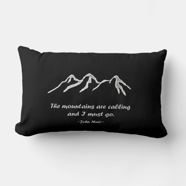 Mtns are calling/Snowy blizzard on black Lumbar Cushion (Front)