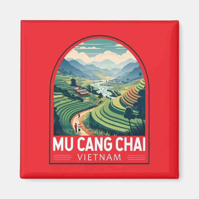 Mu Cang Chai Vietnam Travel Retro Emblem Magnet (Front)