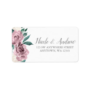 Muave Watercolor Roses Floral Address Label