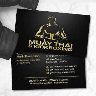Muay Thai and Kickboxing Coach - Black and Gold Business Card