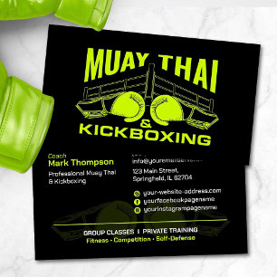 Muay Thai and Kickboxing Coach - Black and Lime Business Card