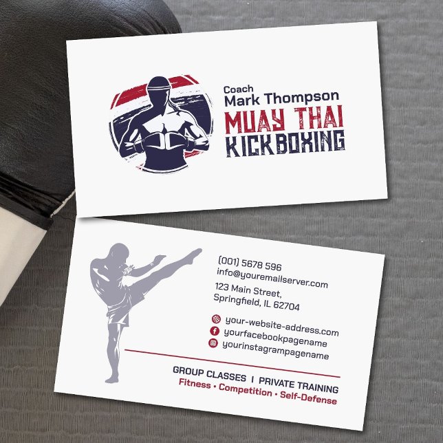 Muay Thai and Kickboxing Coach - Blue Red  Business Card (Creator Uploaded)