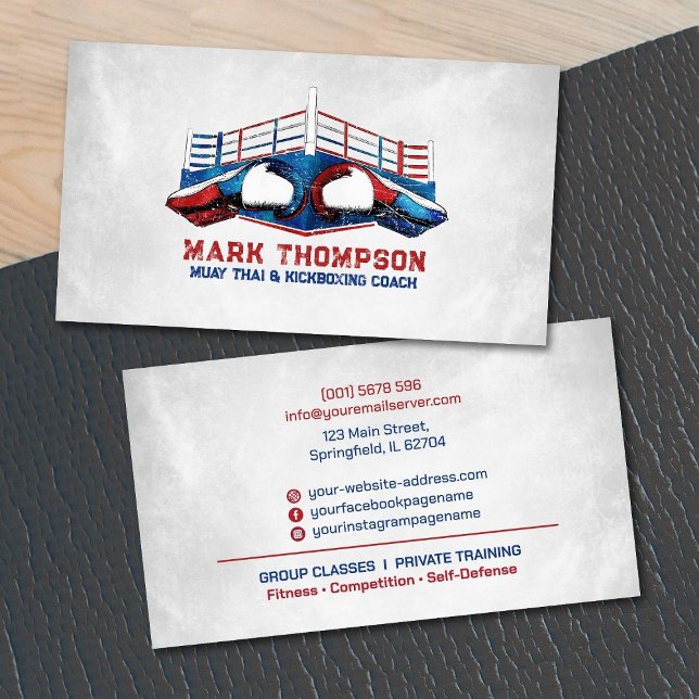 Muay Thai and Kickboxing Coach - Gloves and Ring Business Card (Creator Uploaded)
