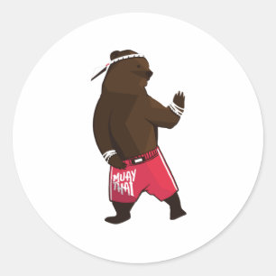 Muay Thai Bear Classic Round Sticker