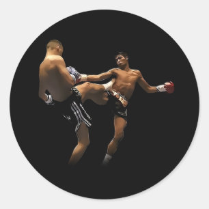 Muay Thai Boxing Action Classic Round Sticker