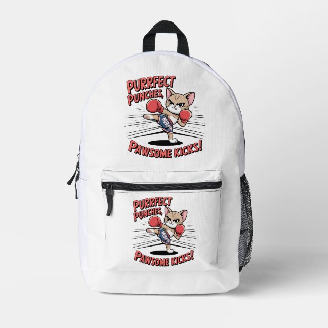 Muay Thai Boxing Cute Anime Cat Backpack (Front)