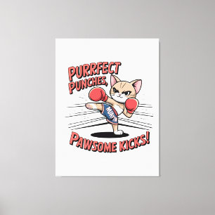 Muay Thai Boxing Cute Anime Cat T-shirt Canvas Print