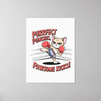 Muay Thai Boxing Cute Anime Cat T-shirt Canvas Print